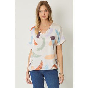 Entro Brushstroke V-Neck Top, Natural